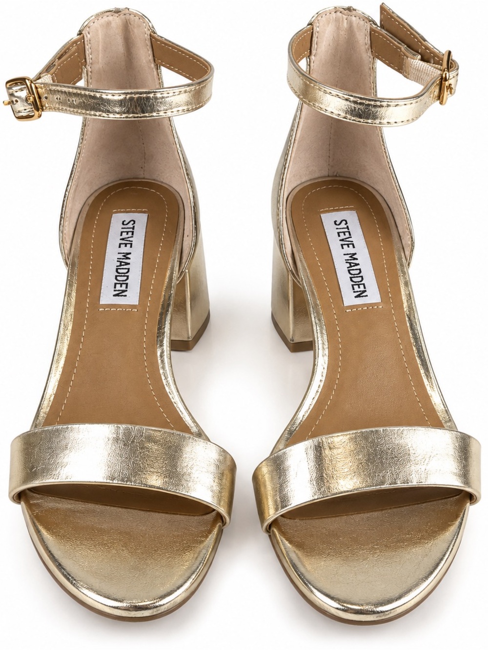 Steve Madden Gold Block Heel Ankle-Strap Sandals